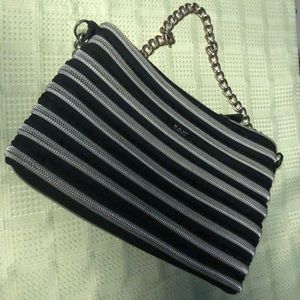 BAM Women’s Black and Gray Striped Shoulder Bag